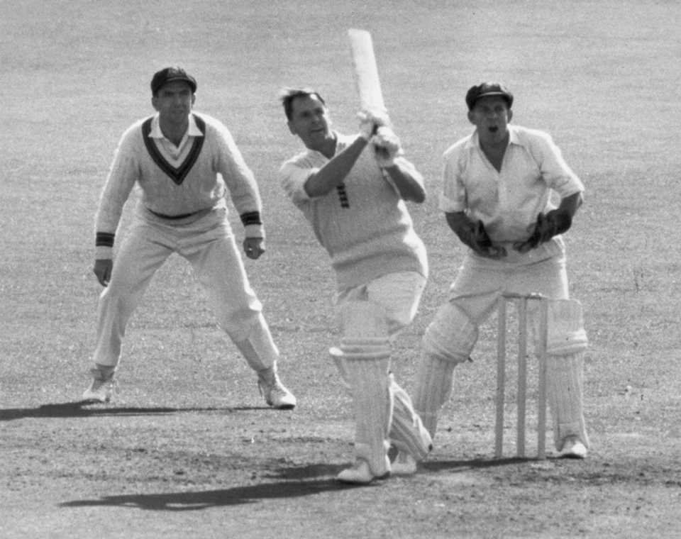 Peter May on his way to 95, England v Australia, 4th Test, Old Trafford, 2nd day, July 28, 1961