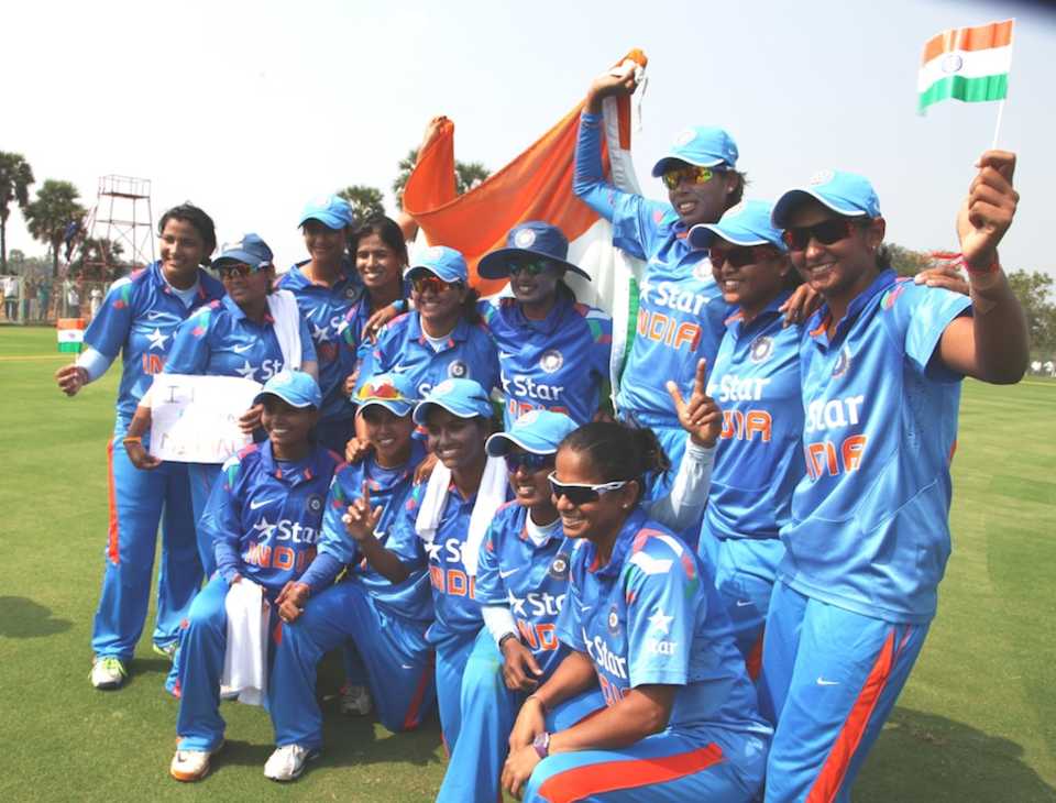 A jubilant India team after levelling the series
