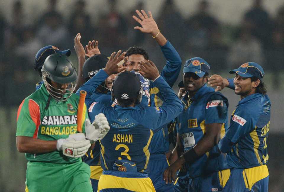 Mahmudullah walks back for a duck, Bangladesh v Sri Lanka, 1st ODI, Mirpur, February 17, 2014