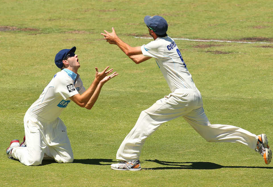 Nic Maddinson and Trent Copeland settle under a skier, West Australia v New South Wales, Sheffield Shield, Perth, 4th day, February 23, 2014