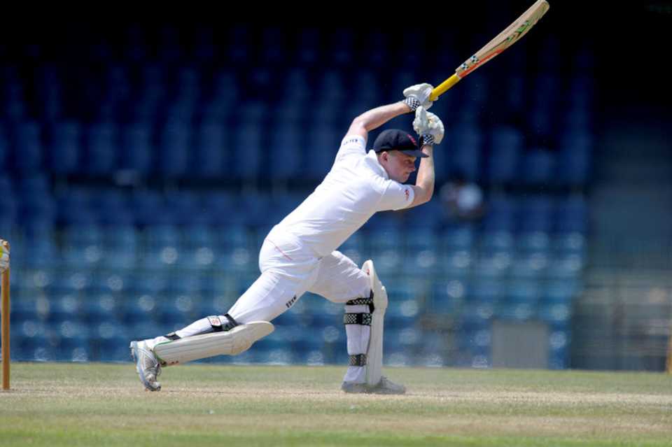 Sam Robson drives down the ground, Sri Lanka A v England Lions, 3rd unofficial Test, Colombo, 4th day, February 28, 2014