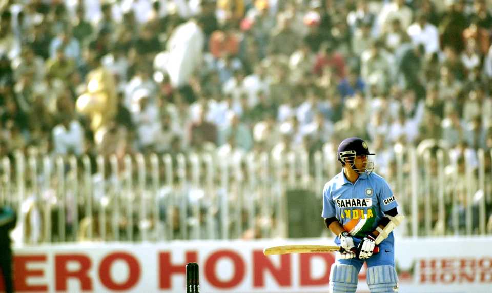 Sachin Tendulkar waits for the ball, Pakistan v India, 2nd ODI, Rawalpindi, February 11, 2006