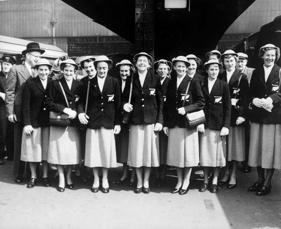 New Zealand women arrive at Waterloo station for their Test tour of England, May 10, 1954