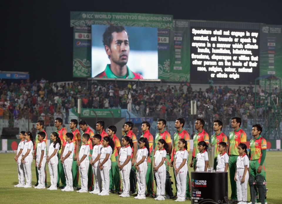 Bangladesh's players sing their national anthem