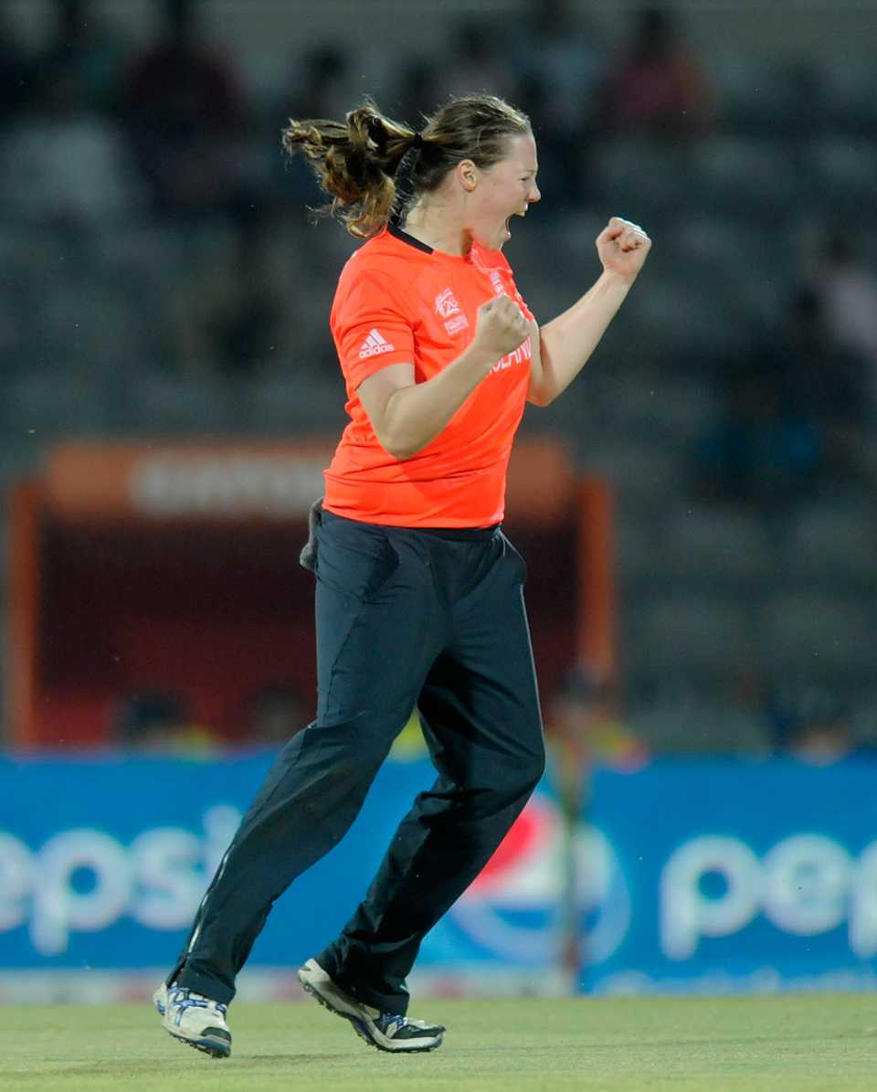 Anya Shrubsole is ecstatic after a wicket