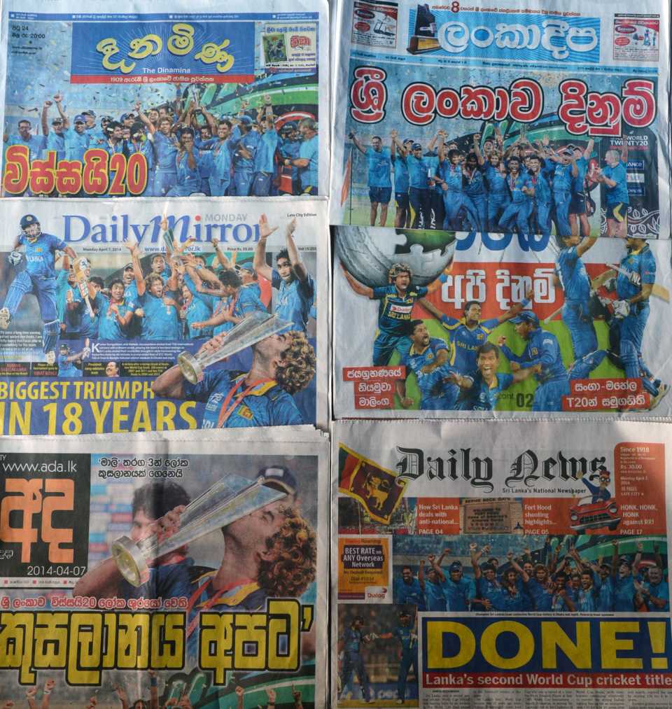 The headlines in Sri Lanka's newspapers a day after the World T20 triumph