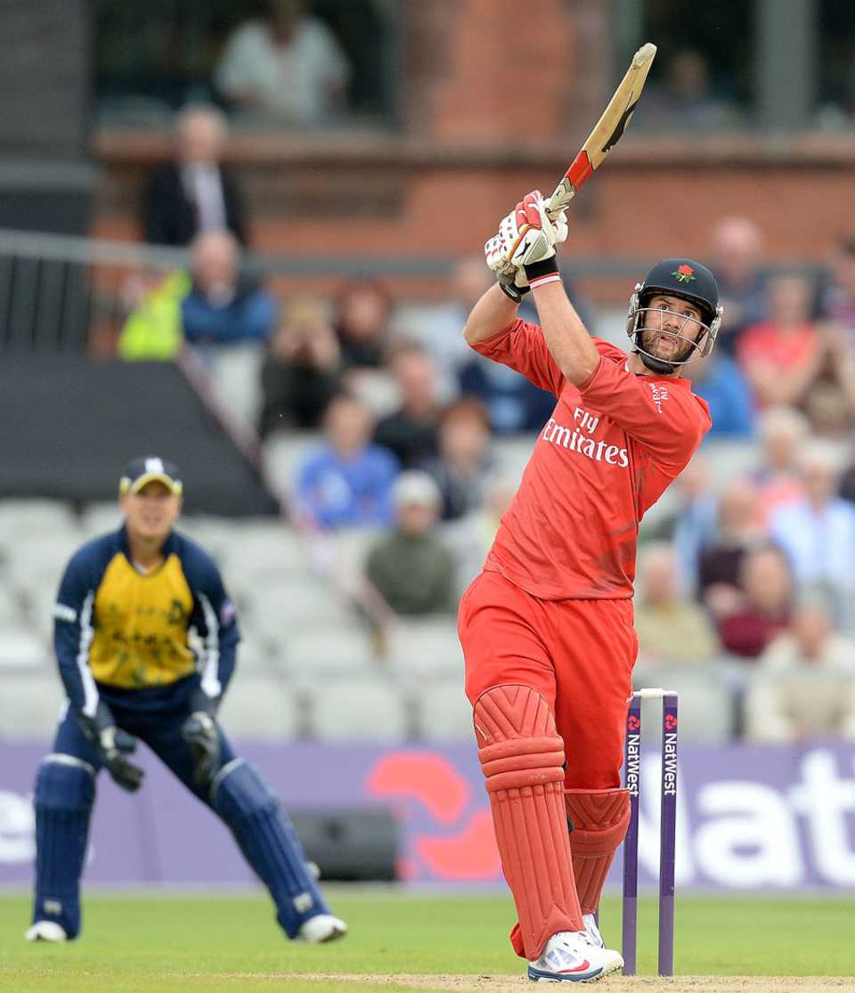 Tom Smith swings down the ground, Lancashire v Warwickshire, NatWest T20 Blast, North Division, Old Trafford, May 30, 2014