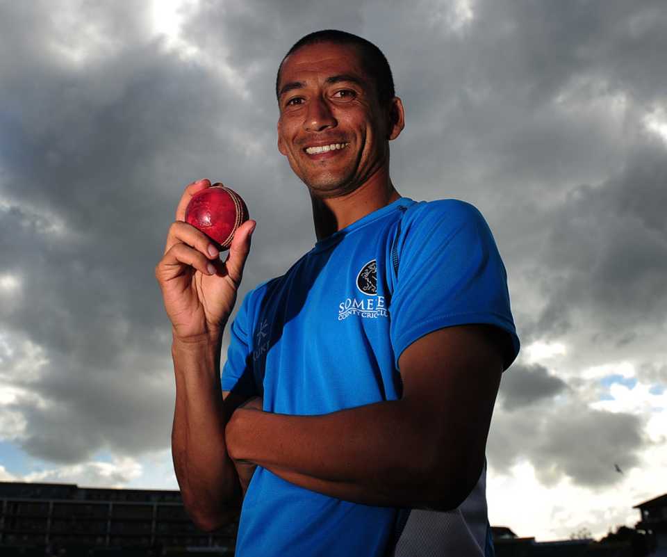 Alfonso Thomas poses after taking four wickets in four balls