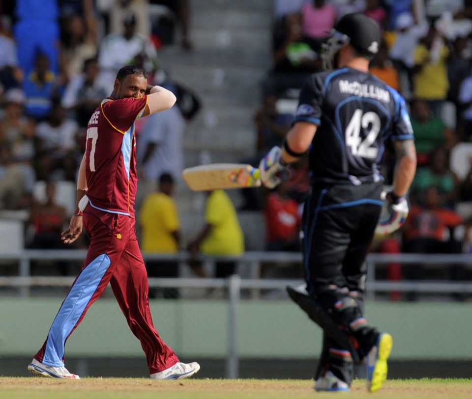 Samuel Badree dismissed Brendon McCullum for 21, West Indies v New Zealand, 2nd T20I, Dominica, July 6, 2014