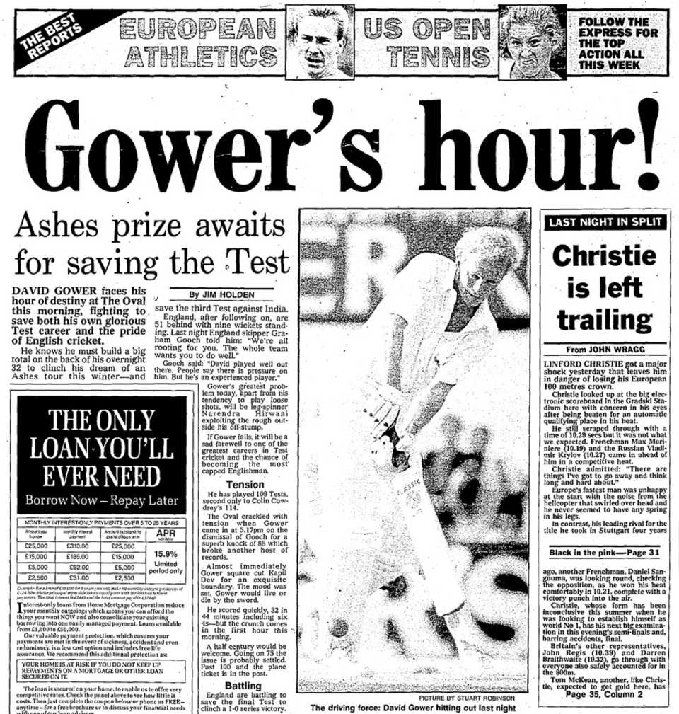 Newspaper pressure on David Gower ahead of his last-day century, England v India, 3rd Test, The Oval,  August 28, 1990