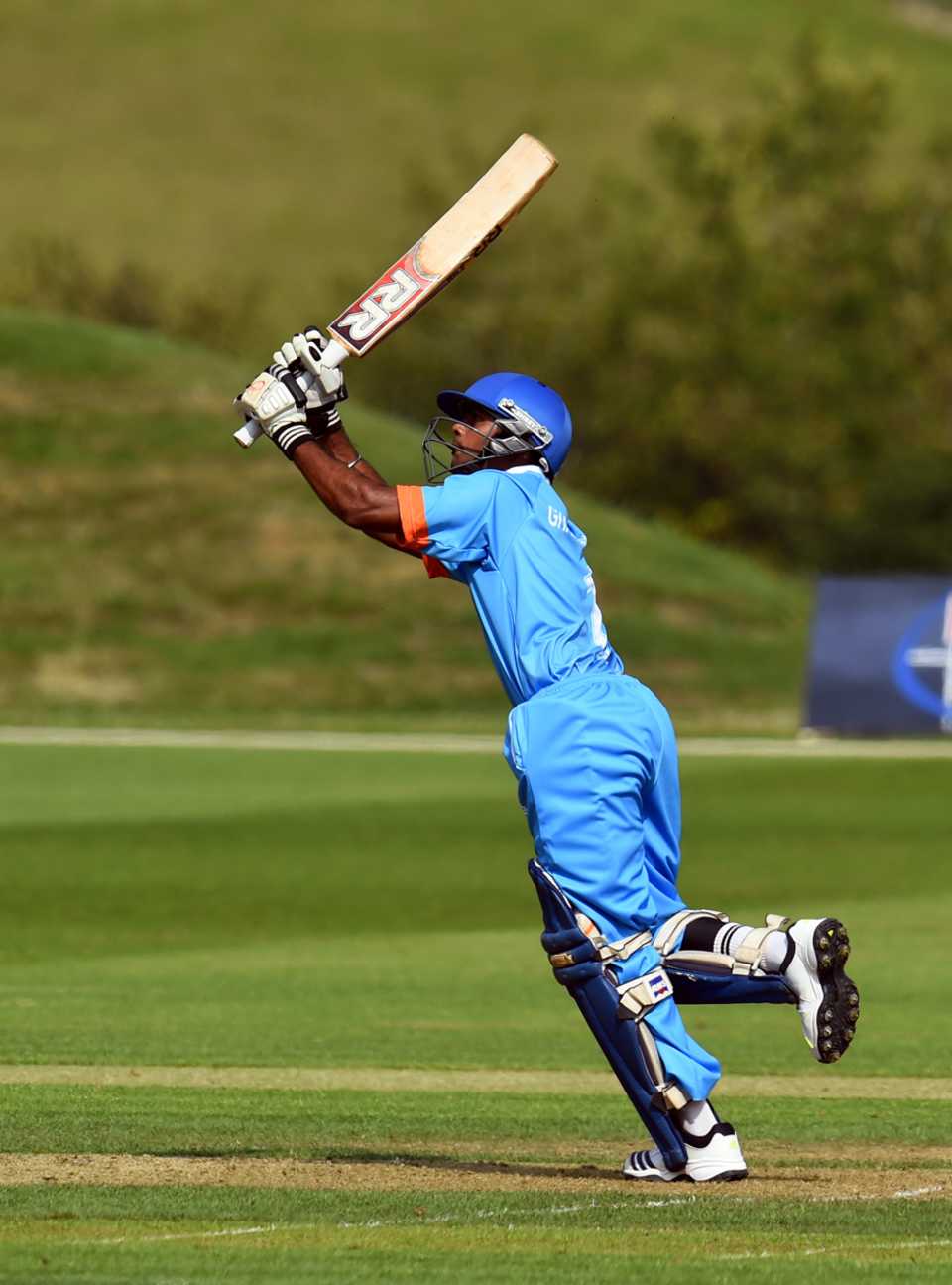 Sumit Ghadigaonkar hits out for team India, at Sir Paul Getty's Ground, Wormsley, July 21, 2014