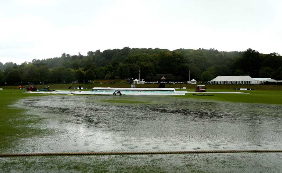 A wet outfield in Wormsley delayed play