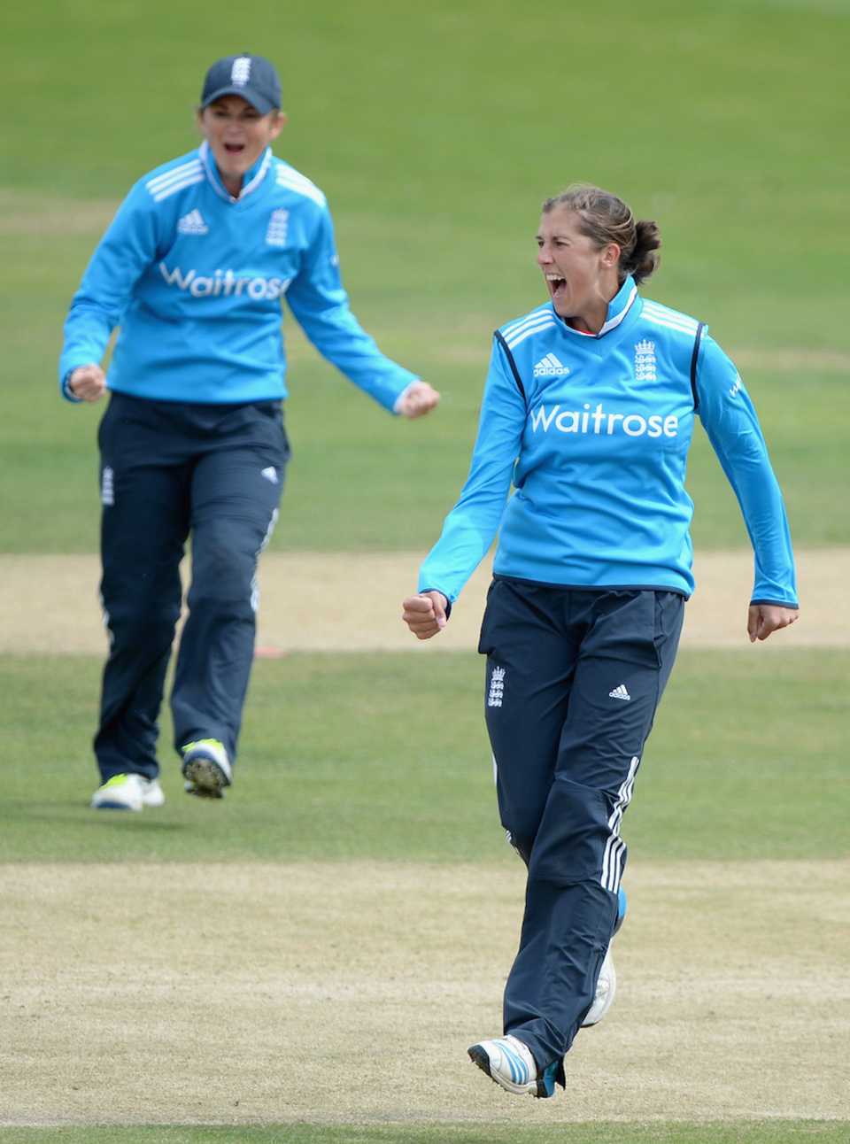 Jenny Gunn is pumped after taking a wicket