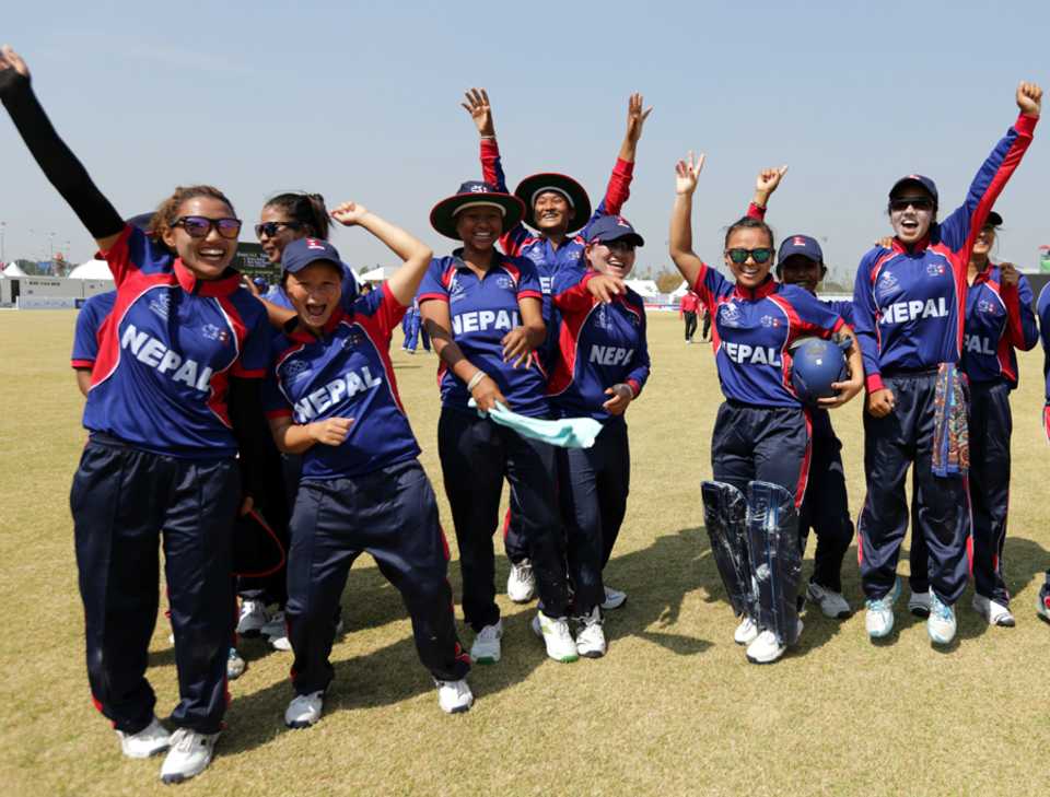 Nepal Women celebrate their 46-run win against Malaysia Women