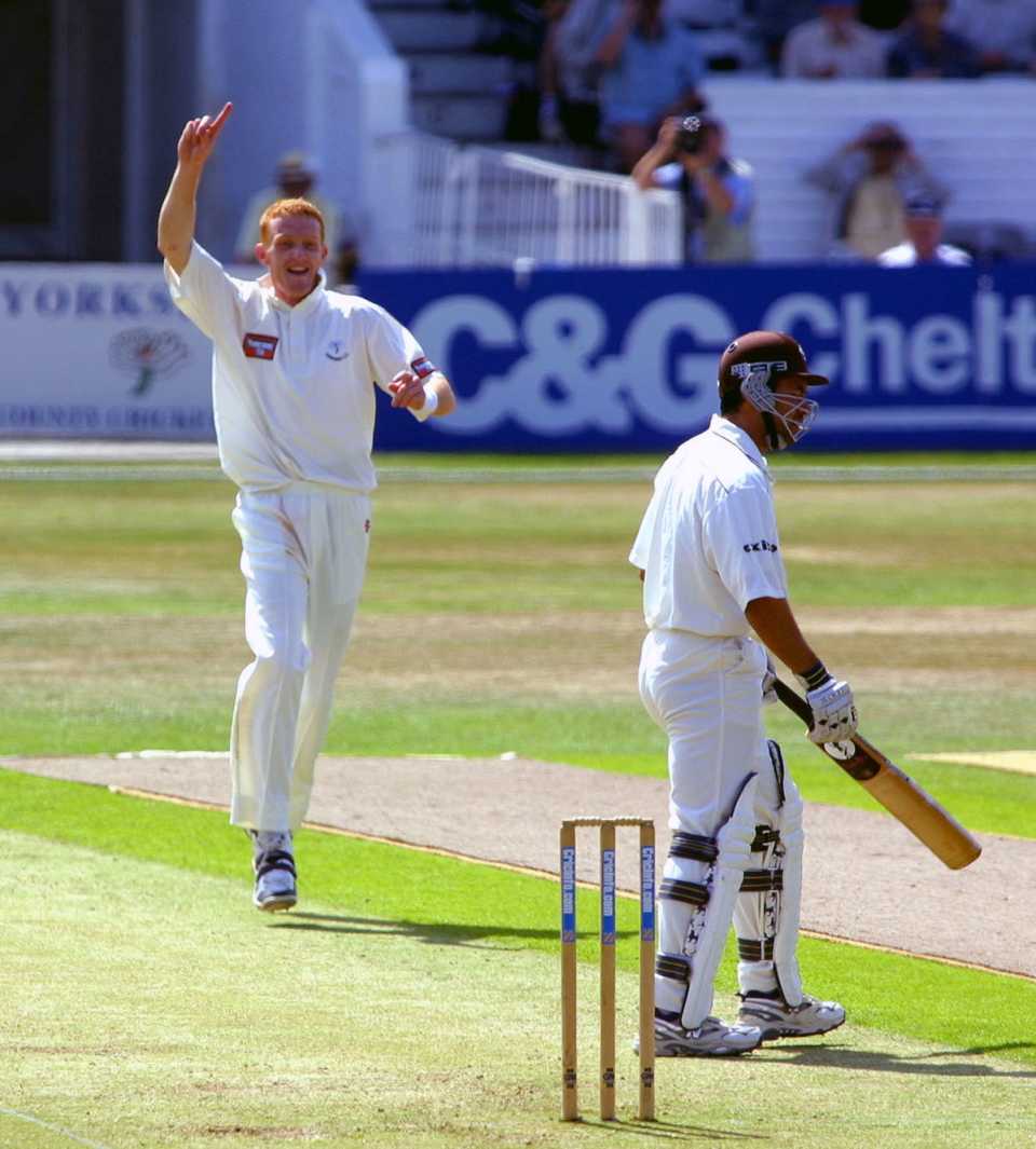 Steve Kirby gets the wicket of Adam Hollioake, Yorkshire v Surrey, County Championship Division One, Headingley, 1st day, August 1, 2001