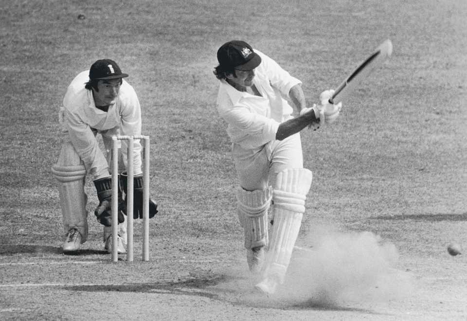 Alan Knott watches as Ian Chappell plays it to the leg side