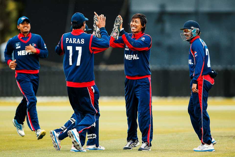 Shakti Gauchan and his team-mates celebrate