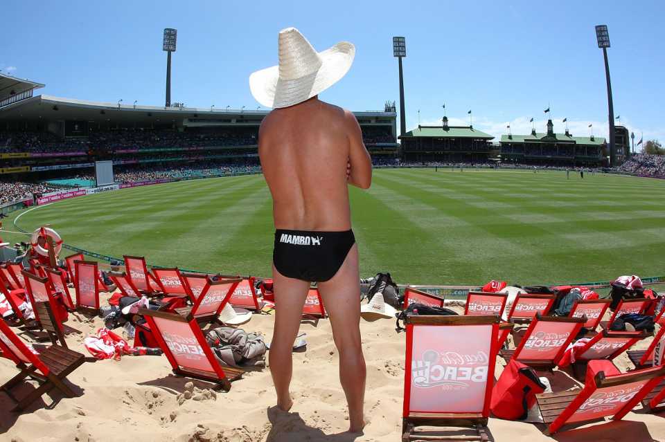 A fan soaks up the sun on the Coca Cola beach, Australia v Sri Lanka, 3rd Test, Sydney, 1st day, January 3, 2013