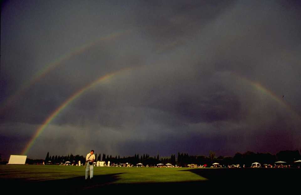 A rainbow appears over the Nicky Oppenheimer Ground, Nicky Oppenheimer XI v England XI, Randjesfontein, November 1, 1999