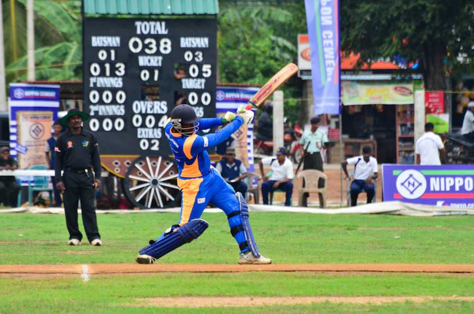 A FOG-Seenigama batsman goes for a big swing, Kilinochchi, October 31, 2014
