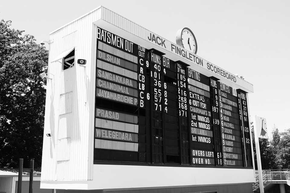 The Jack Fingleton manual scoreboard, Cricket Australia Chairman's XI v Sri Lankans, Canberra, 3rd day, December 8, 2012