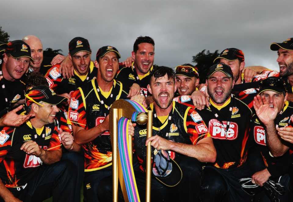 Wellington Firebirds with the Georgie Pie Super Smash trophy