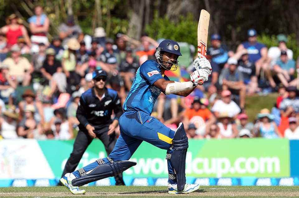 Dimuth Karunaratne whips the ball through the leg side, New Zealand v Sri Lanka, 6th ODI, Dunedin, January 25, 2015