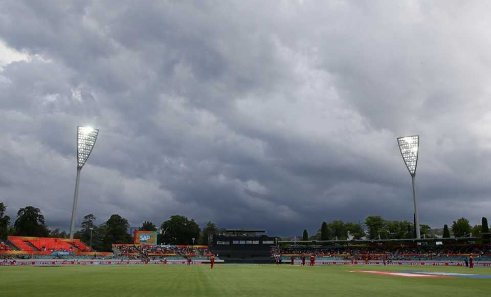 Dark clouds loom over the Manuka Oval