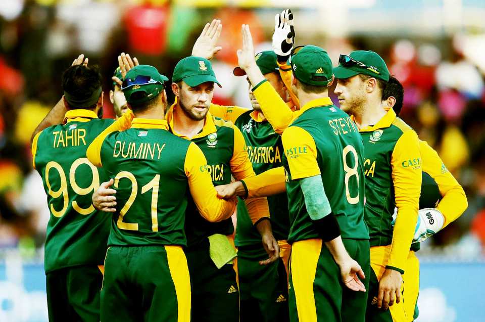 South Africa celebrate a wicket, South Africa v Zimbabwe, Group B, World Cup 2015, Hamilton, February 15, 2015