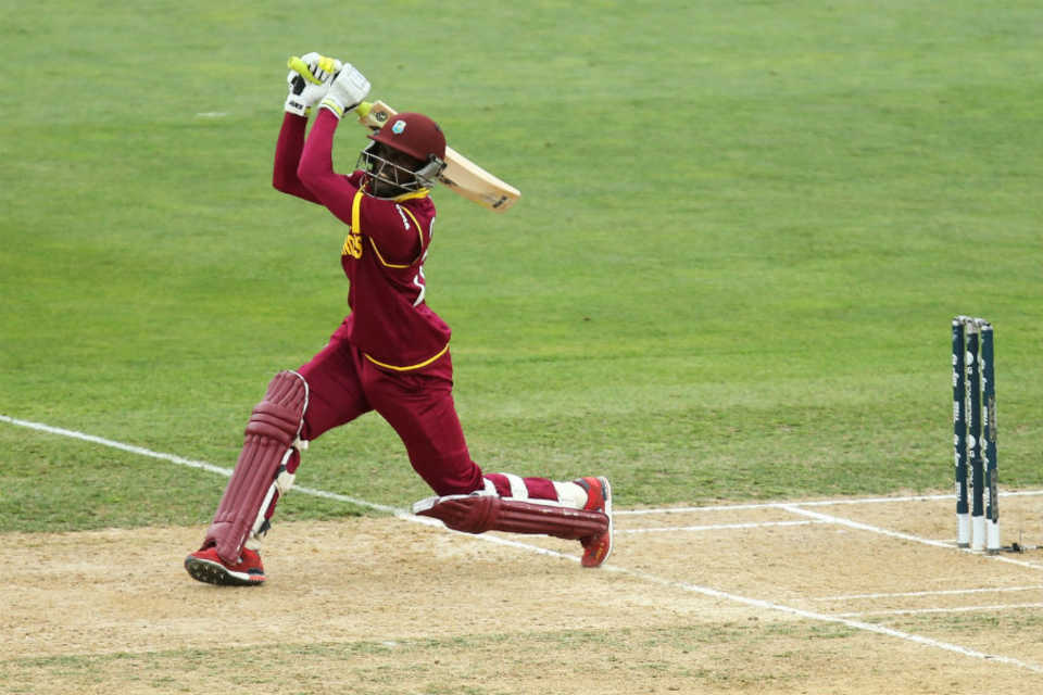Jonathan Carter hits down the ground, United Arab Emirates v West Indies, World Cup 2015, Group B, Napier, March 15, 2015