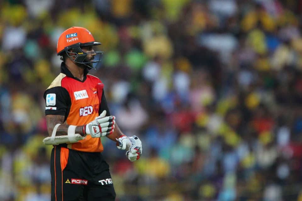 Shikhar Dhawan looks on after being dismissed