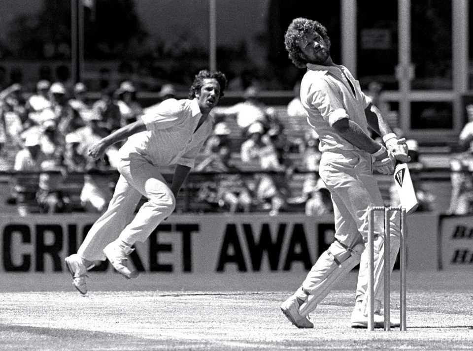 Gary Cosier pulls away from a delivery bowled by Ian Botham