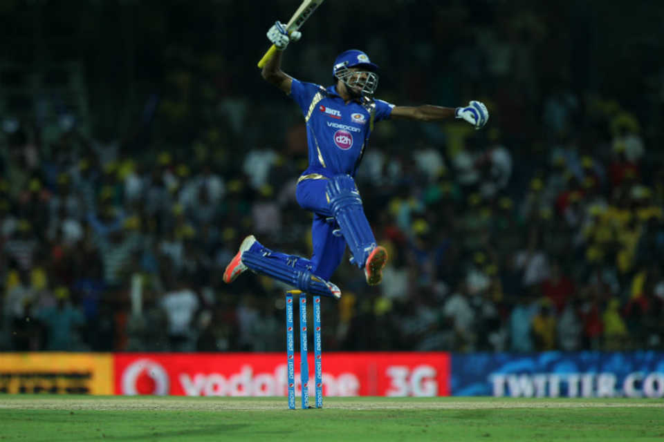 Hardik Pandya exults after his team's six-wicket win