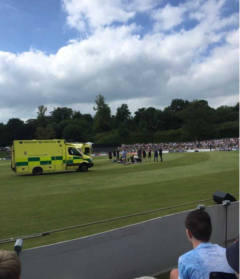 Ambulances on the Arundel outfield as Rory Burns and Moises Henriques are treated