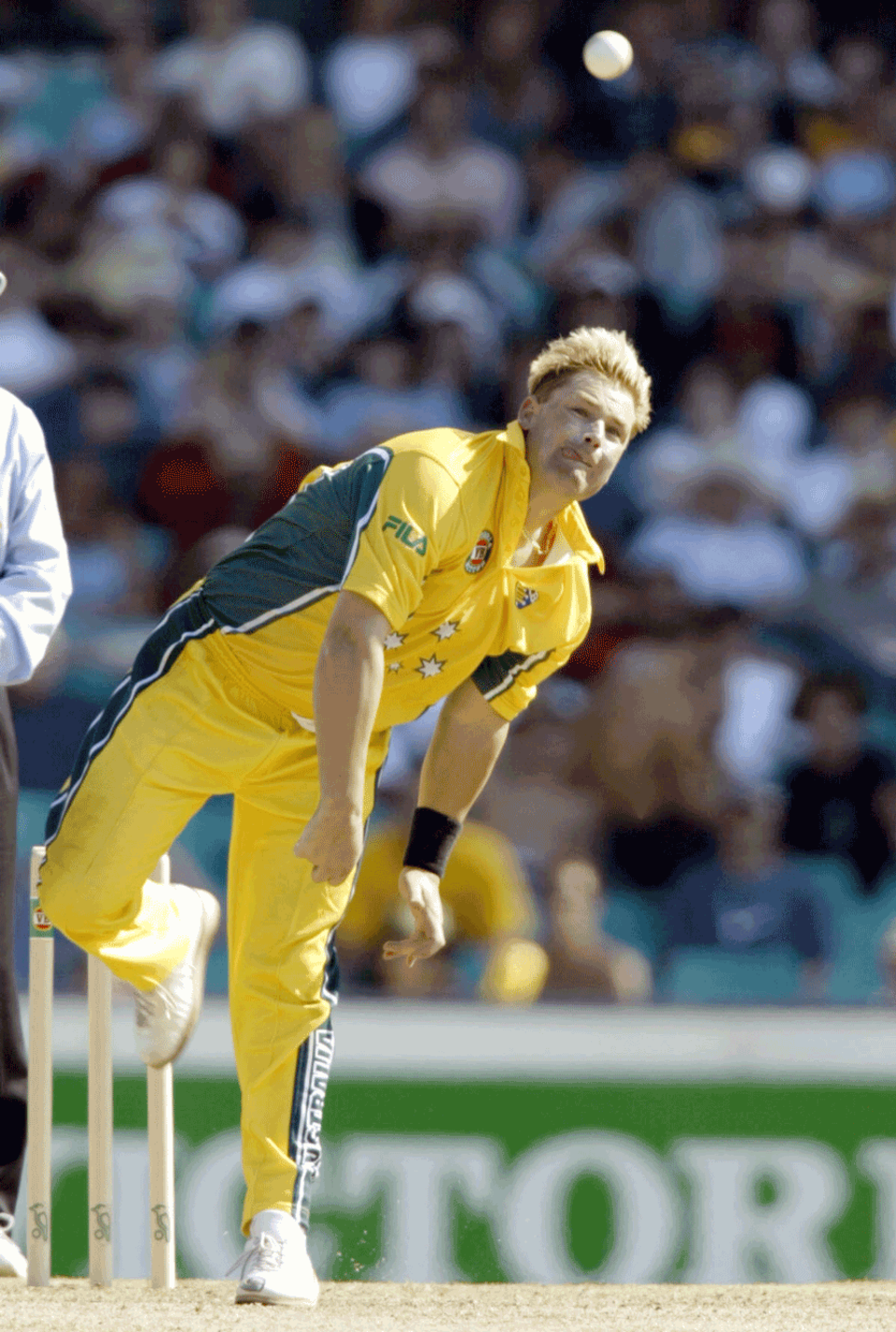 Shane Warne in his bowling stride, Australia v New Zealand, VB series, Sydney, January 17, 2002