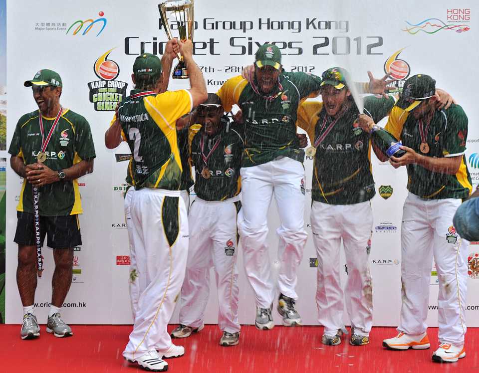 South Africa celebrate their Hong Kong Sixes title, Pakistan v South Africa, Hong Kong International Cricket Sixes, final, Hong Kong, October 28, 2012