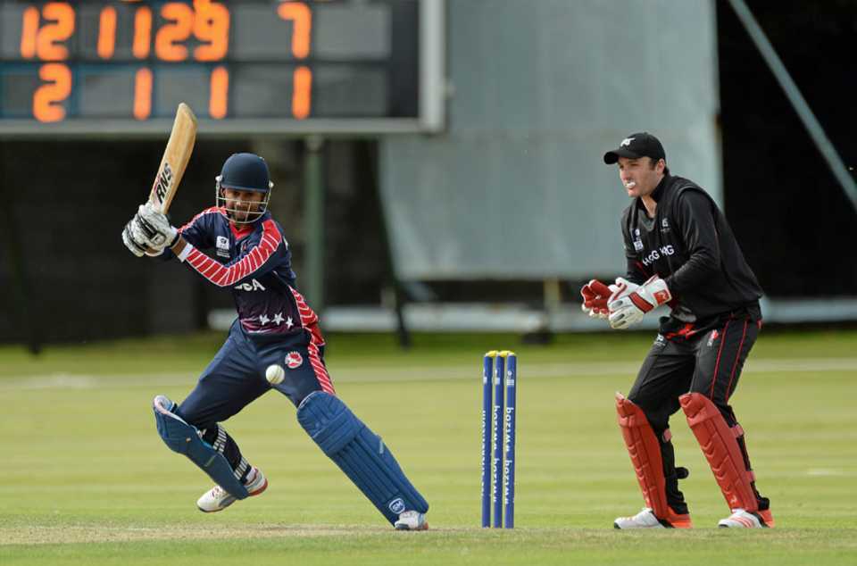 Alex Amsterdam contributed to USA's chase with an unbeaten 43, Hong Kong v USA, World Twenty20 Qualifier, Group A, Dublin, July 18, 2015