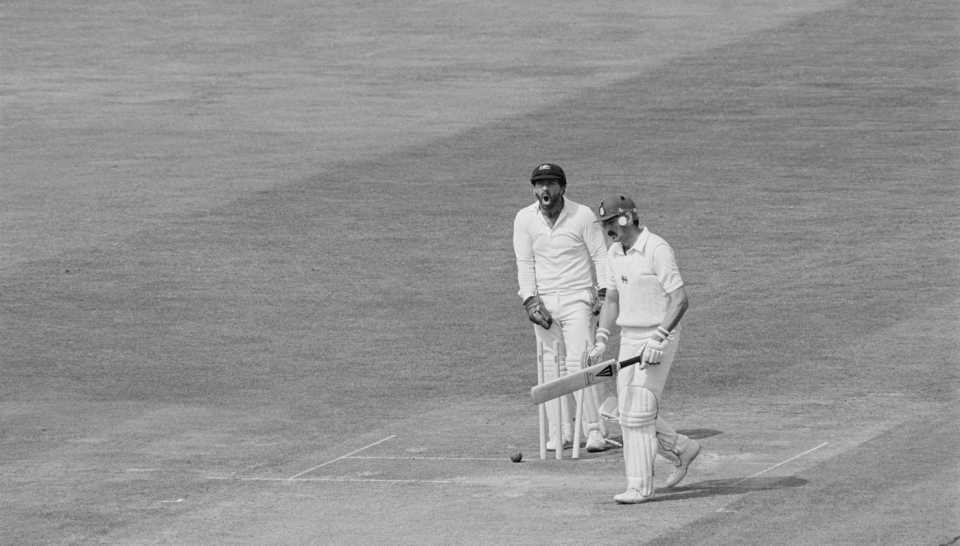 Rod Marsh celebrates as Graham Gooch is bowled by Allan Border, England v Australia, first ODI, The Oval, August 20, 1980