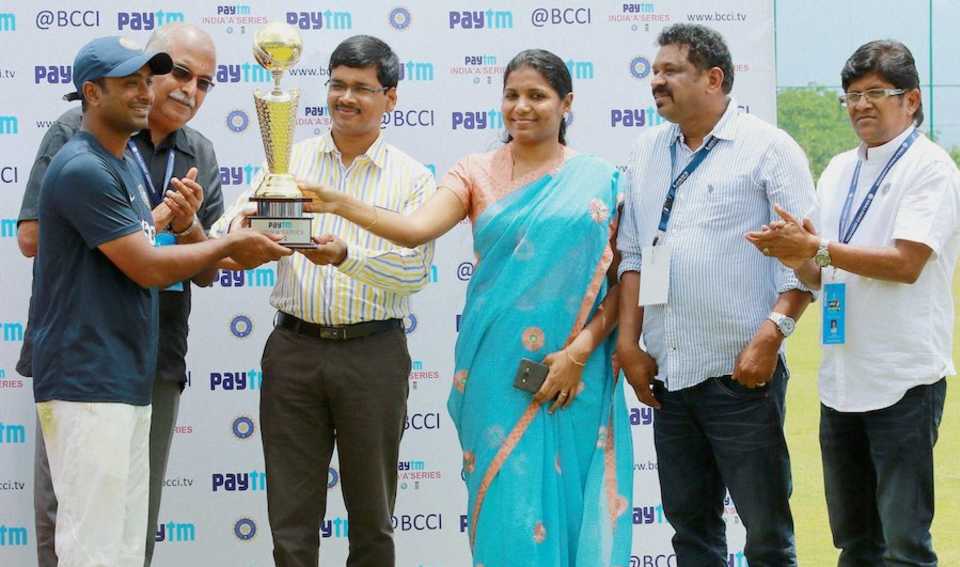 India A captain Ambati Rayudu receives the series trophy
