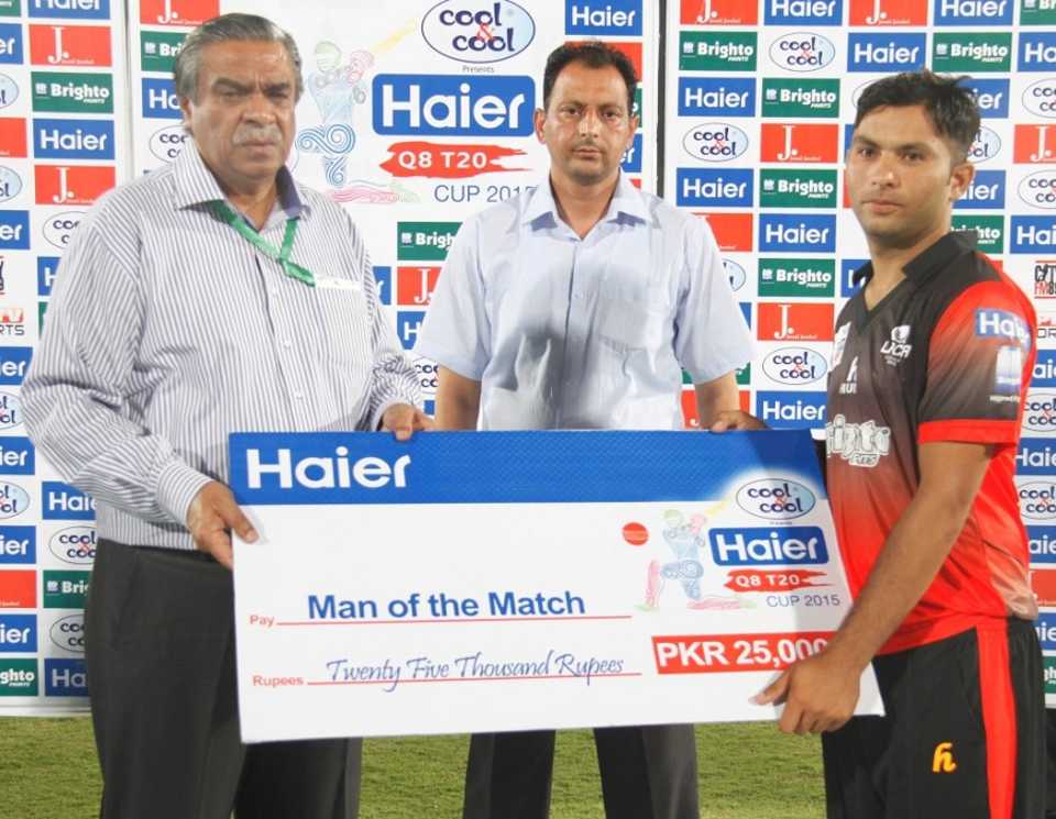 Mohammad Akhlaq poses with the Man-of-the-Match award