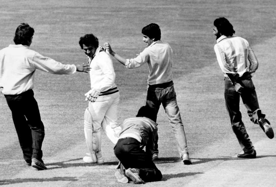 Sunil Gavaskar is congratulated on his century, England v India, 4th Test, The Oval, 5th day day, September 4, 1979