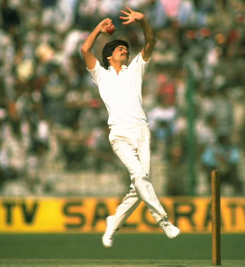 Gopal Sharma bowls India v England, 5th Test, Kanpur, 5th day, February 5, 1985