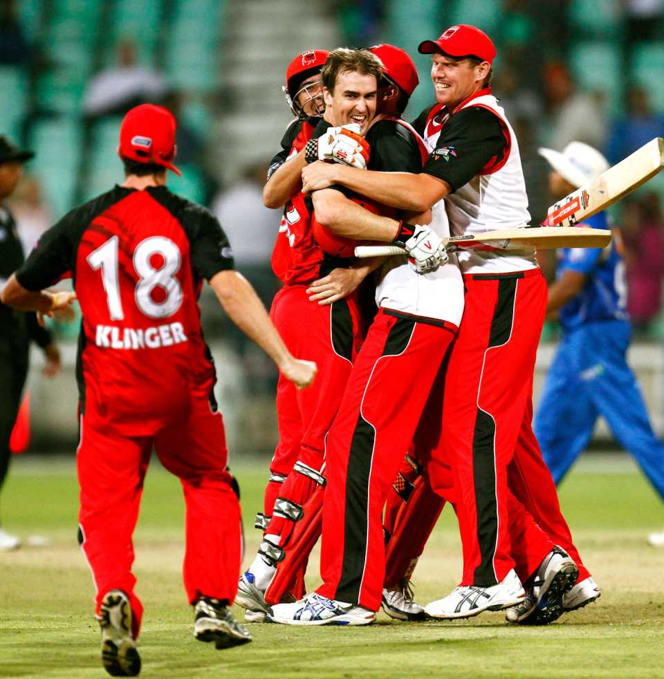 South Australia celebrate their win over Mumbai Indians, Mumbai Indians v South Australia, Champions League Twenty20, Durban, September 14, 2010