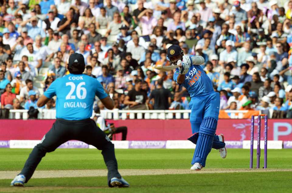 Ajinkya Rahane hits a six, England v India, 4th ODI, Edgbaston, September 2, 2014