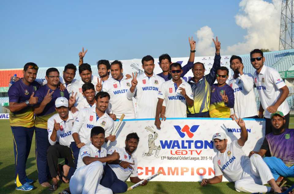 The Khulna players celebrate after winning the National Cricket League