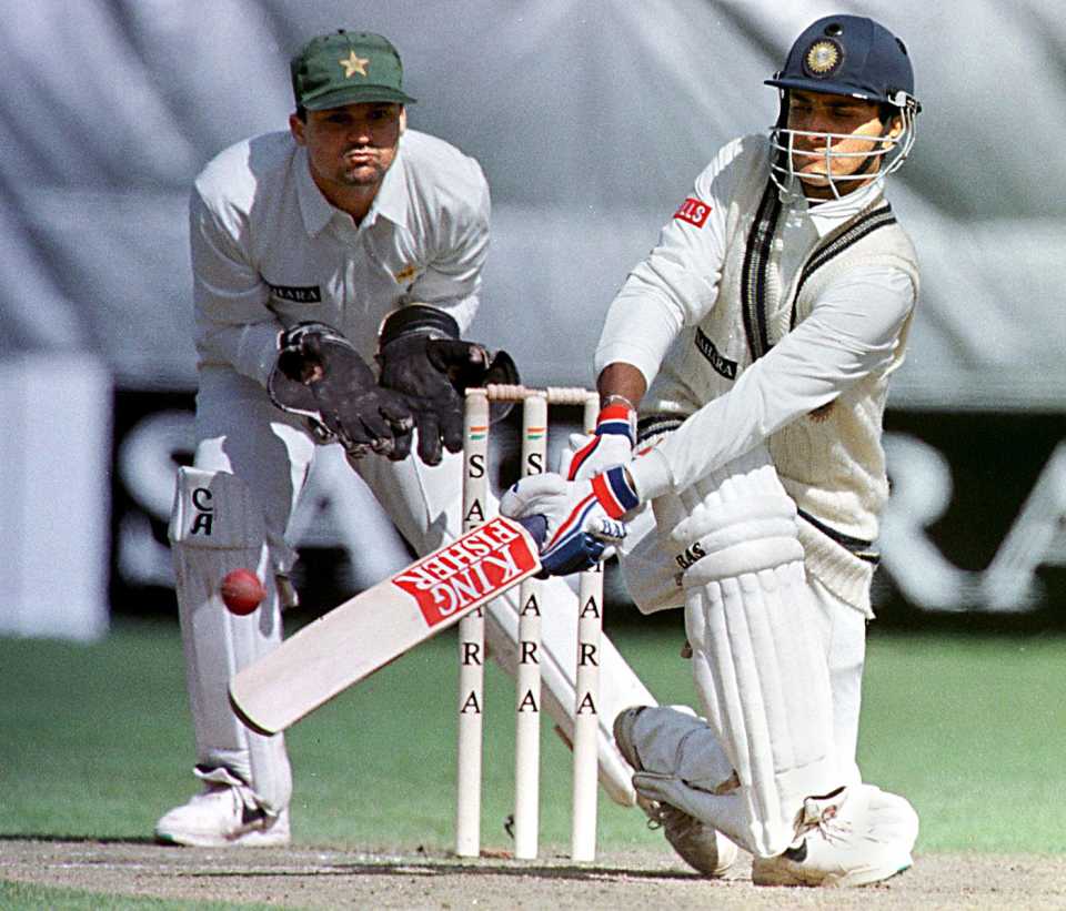 Sourav Ganguly sweeps during his 96, India v Pakistan, 5th ODI, Sahara Cup, Toronto, September 21, 1997