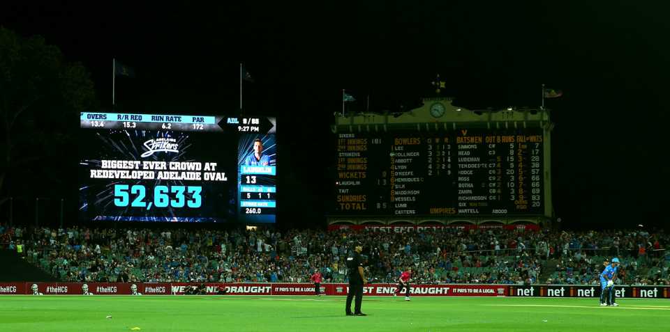 The redeveloped Adelaide Oval saw a record crowd of 52,633