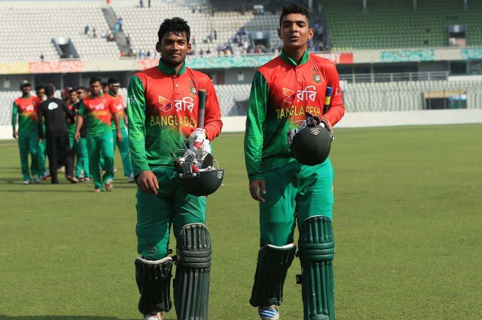 Nazmul Hossain Shanto and Saif Hassan sealed an eight-wicket victory, Bangladesh Under-19s v West Indies Under-19s, 1st Youth ODI, Mirpur, January 11, 2016