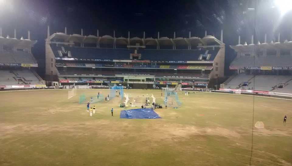 Parts of the outfield at the Jharkhand International Stadium complex appear dry and barren, Ranchi, February 11, 2015