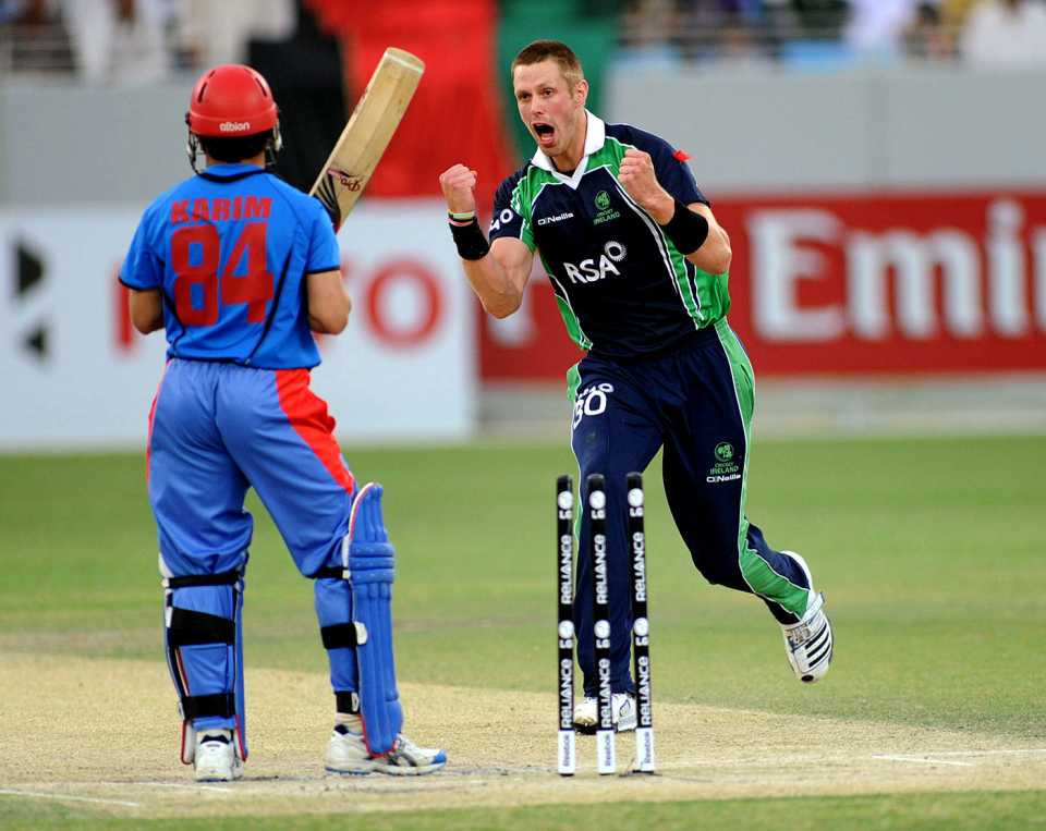 Boyd Rankin celebrates a wicket, Afghanistan v Ireland, World Twenty20 Qualifier final, Dubai, March 24, 2012
